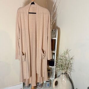 Jade By Jane XL Beautiful khaki EXTREMELY soft long cardigan.Waterfall front.EUC